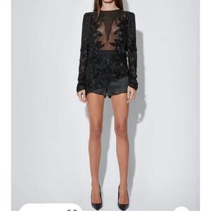 RTA Cheryl Top In Black Beaded Asymmetrical  Long Sleeve Made in Italy Size XS R